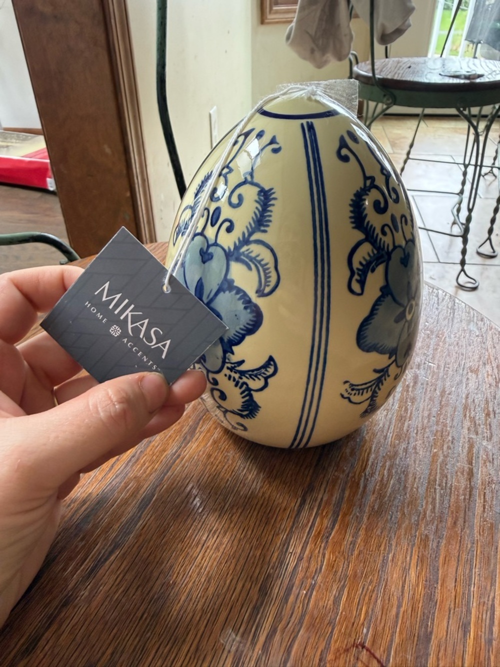 Mikasa Blue and Cream Porcelain Decorative Egg - Picture 2 of 3
